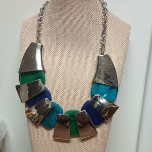 Silver Tone  and Blue Statement Choker